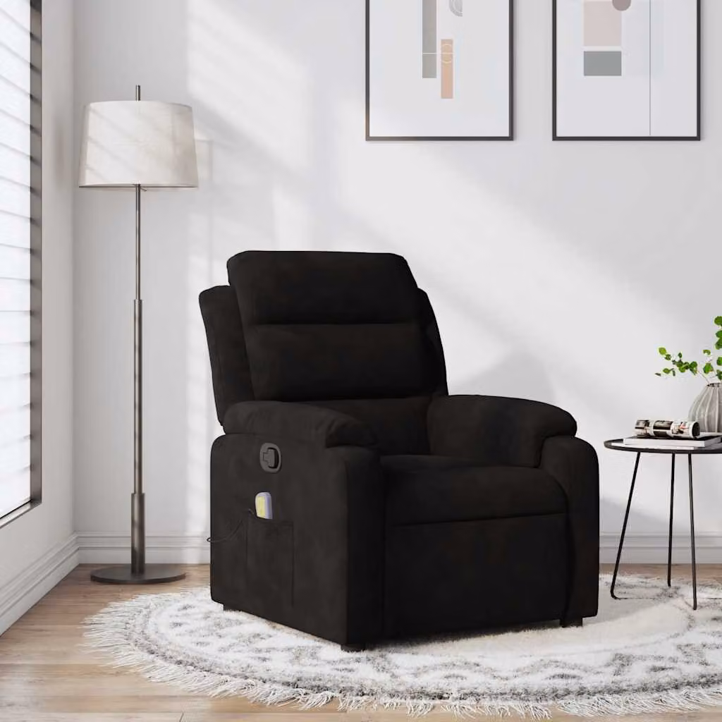 Poltrona relax reclinabile vidaXL in velluto nero con braccioli e struttura in legno e metallo