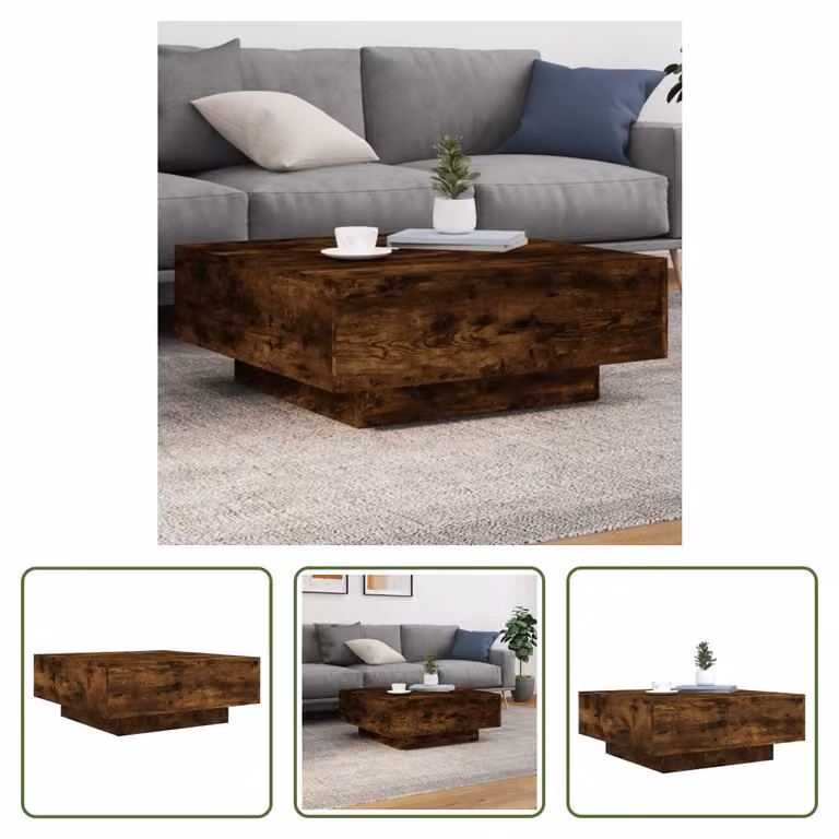 The Living Store tavolino in rovere fumé 80x80x31 cm materiale a base di legno