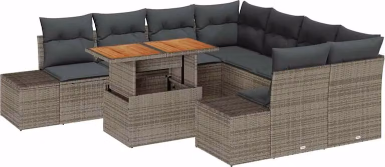 Set Divano da Giardino 9 pcs Grigio Poly Rattan