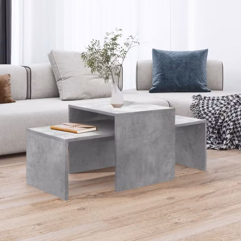 The Living Store set di tavolini in cemento grigio 100x48x40 cm materiale a base di legno