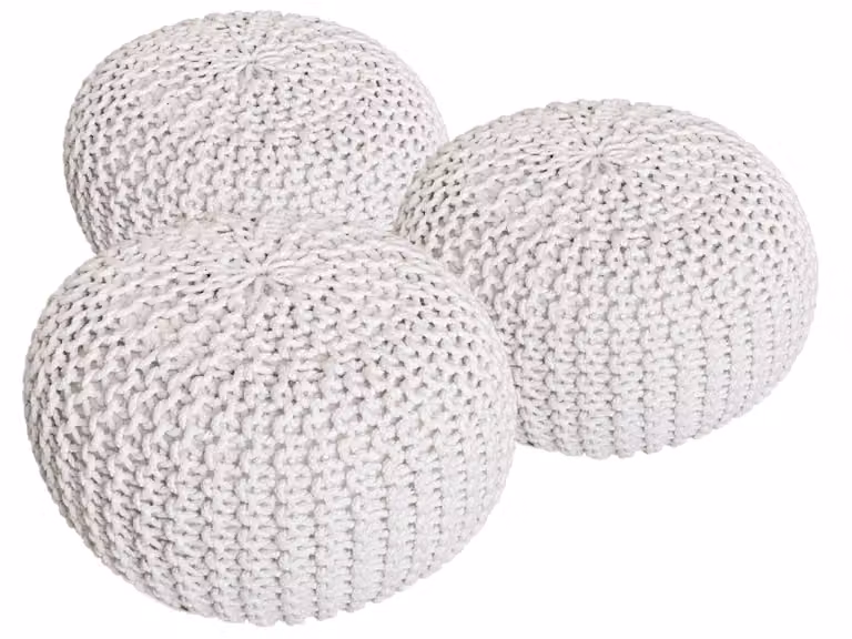 Sgabello in maglia set di 3 pouf seduta pouf seduta pouf bianco Ø 55cm