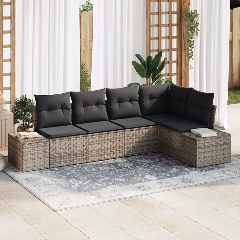 Set Divano da Giardino a L vidaXL in Polyrattan Grigio con Cuscini e Struttura in Metallo