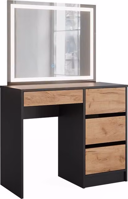 Tavolo da toilette Sherry Antracite/Rovere dorato 90 x 140 cm con specchio a LED Vicco
