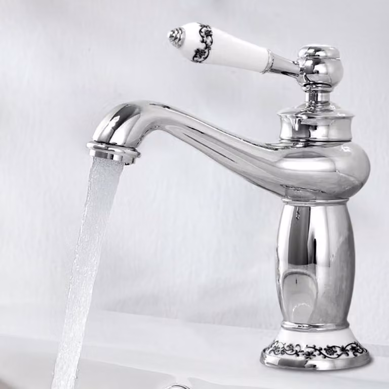 Miscelatore per lavabo, stile retrò, in ottone, monocomando, color argento, per cucina
