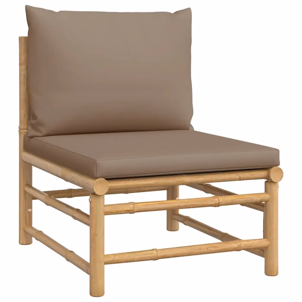 Divano centrale da giardino vidaXL in bambù e rattan con cuscini beige – 2