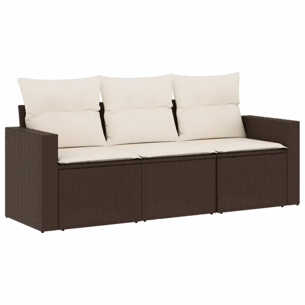Set Divano da Giardino a L vidaXL 3 pz con Cuscini Marrone e Bianco in Polyrattan e Metallo – 2