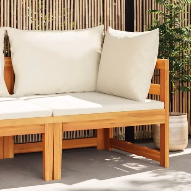Divano Angolare Moderno vidaXL in Legno di Acacia con Cuscini Bianco e Beige