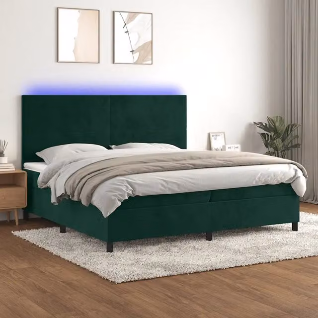 Letto Ibrido vidaXL in Velluto Verde con Materasso, Illuminazione LED Sotto il Letto e Porte USB, L/P: 200 x 200 cm – 1