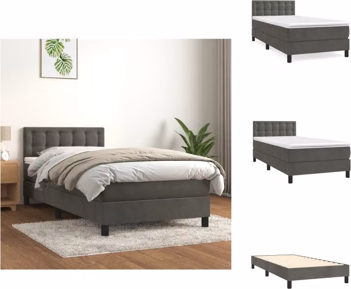 vidaXL Letto a molle con materasso grigio scuro 80x200 cm in velluto - Letti e strutture letto