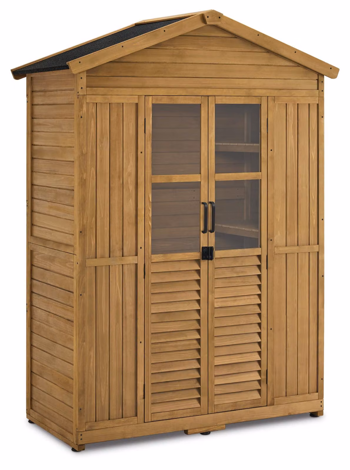 Armadio da giardino in legno, modello "Naturale" - 74x143x200 cm - Impermeabile, con tetto in asfalto - Deposito per esterni
