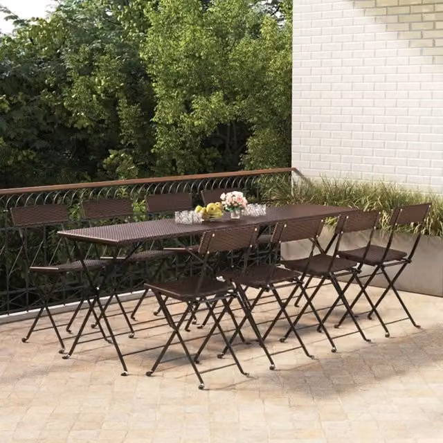 Set di 8 sedie pieghevoli impilabili vidaXL in polyrattan marrone e metallo per giardino e terrazza