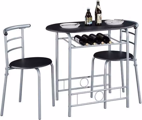 Set da balcone in legno nero a 3 pezzi, 90x53x73,5 cm
