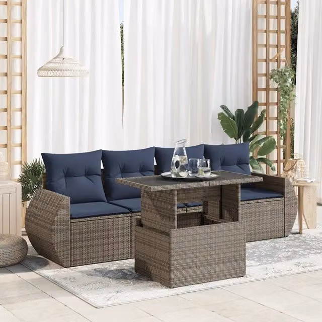 Set Divano Giardino 5 pz con Cuscini Grigio Polyrattan Acacia 3326562