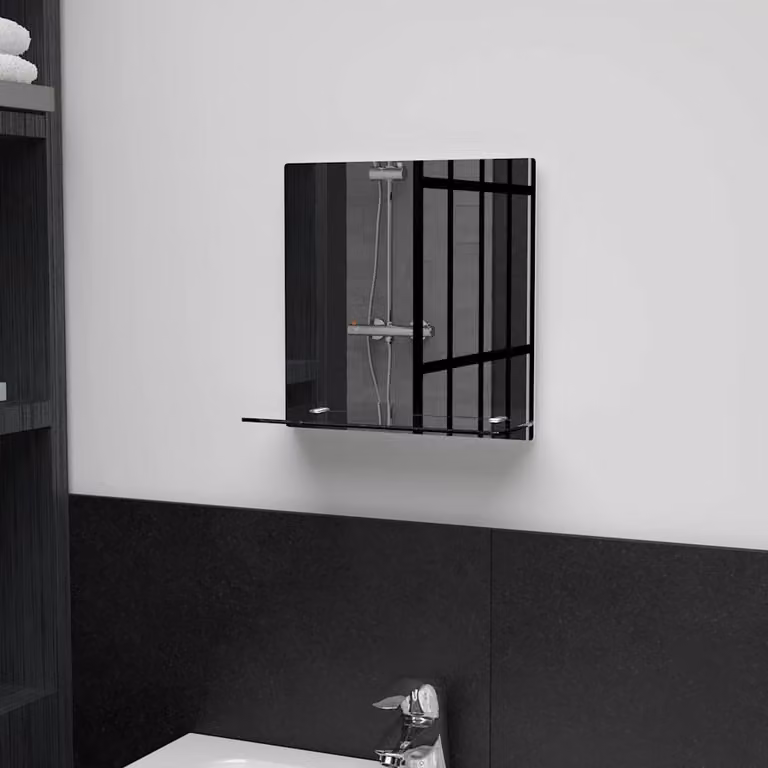 Specchio da parete con mensola minimalista vidaXL in vetro temperato, disponibile in argento o nero, L 30 cm x H 30 cm