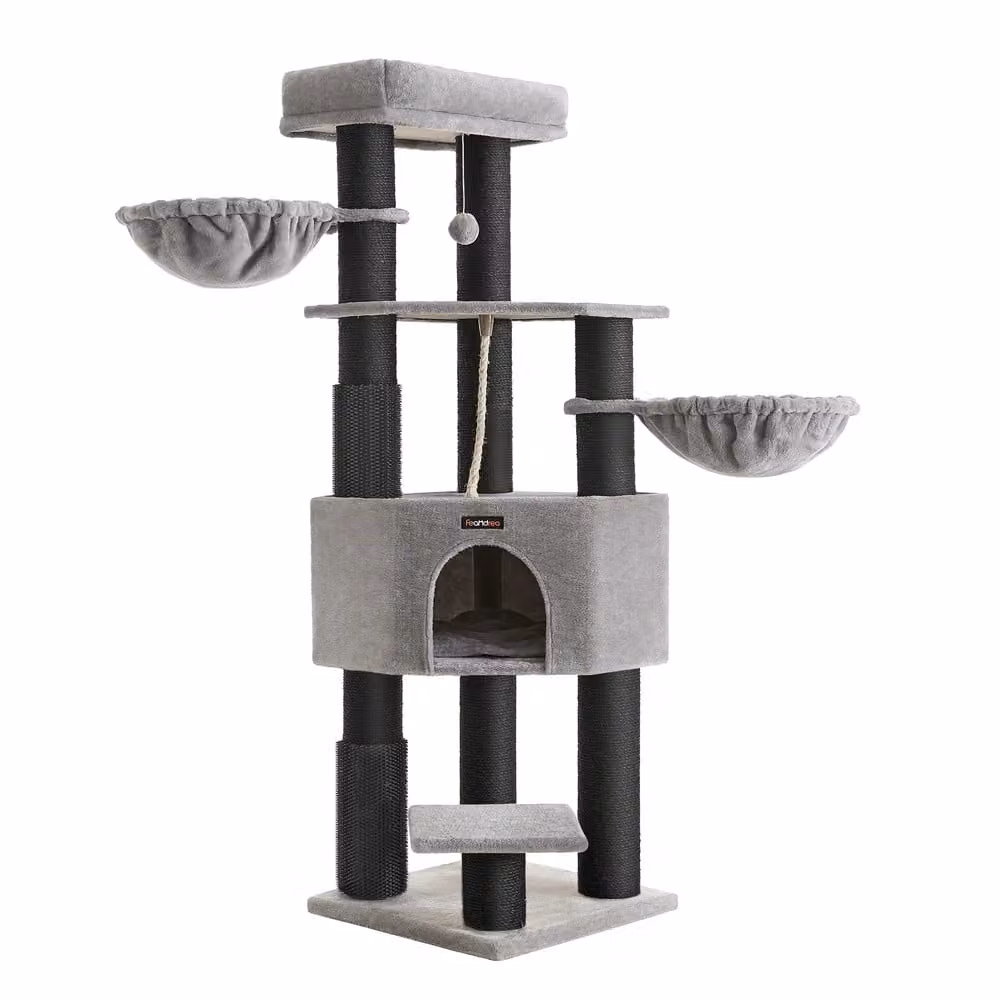 Albero Tiragraffi per Gatti Grandi con Tappeti Autoriscaldanti Pattine, Grigio Tortora + Nero Classico