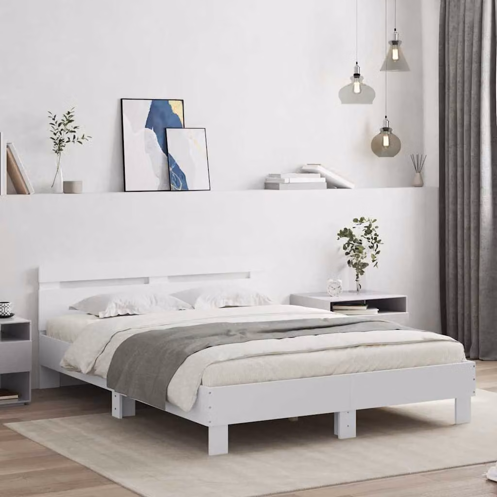 Giroletto con Testiera vidaXL in Legno Multistrato Bianco L: 140 cm, P: 190 cm – 1
