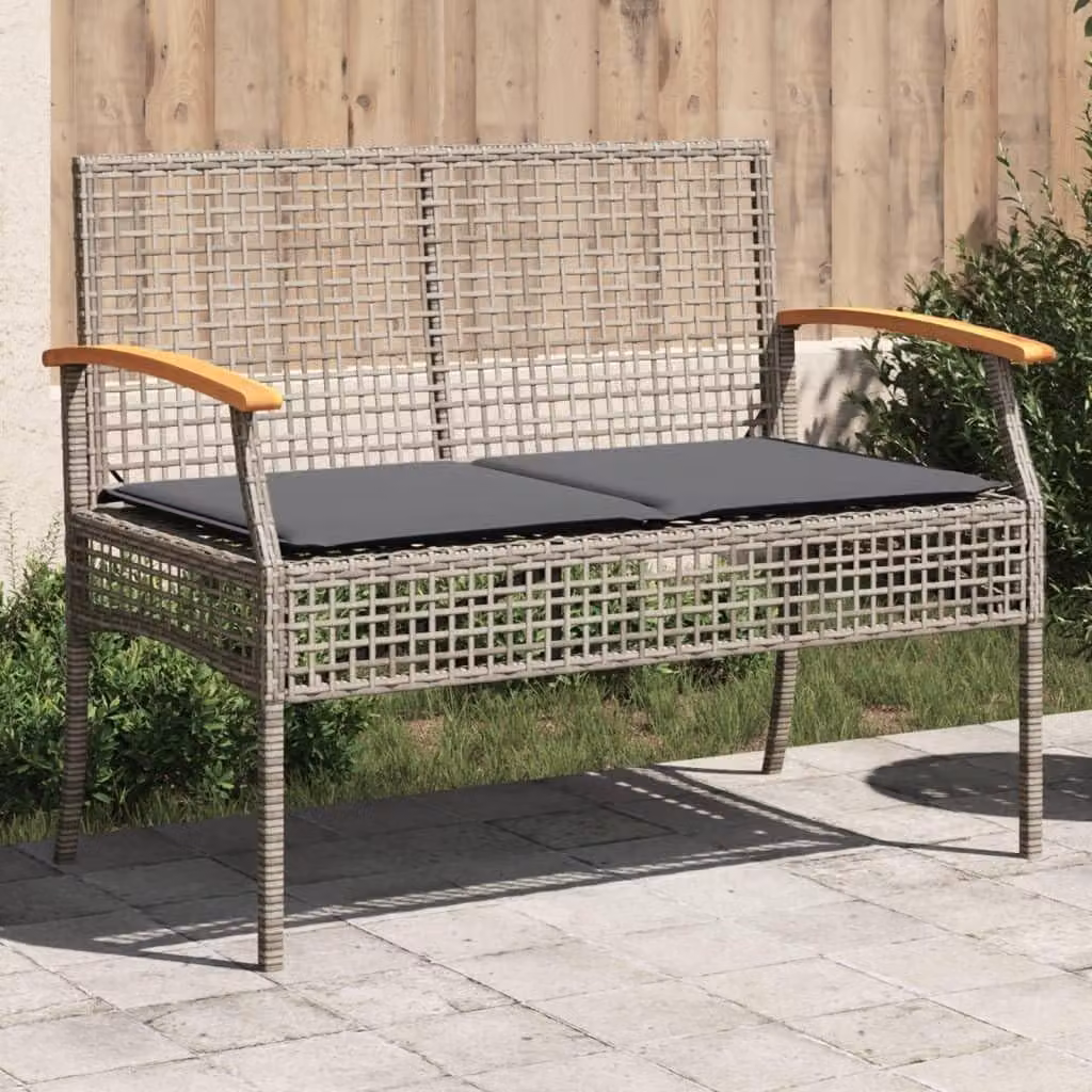 Panca da giardino in rattan sintetico con cuscino e struttura in acacia