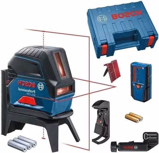 Laser Bosch blu per lavori di finitura per interni con alimentazione a 3 batterie AA 630-650 nm