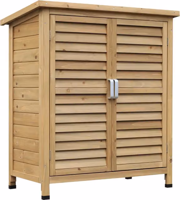 Outsunny Casetta da Giardino in Legno con Tetto in Bitume Impermeabile, Armadio Porta Attrezzi da Esterno, L: 87 cm, P: 46.5 cm, H: 96.5 cm, Colore Legno