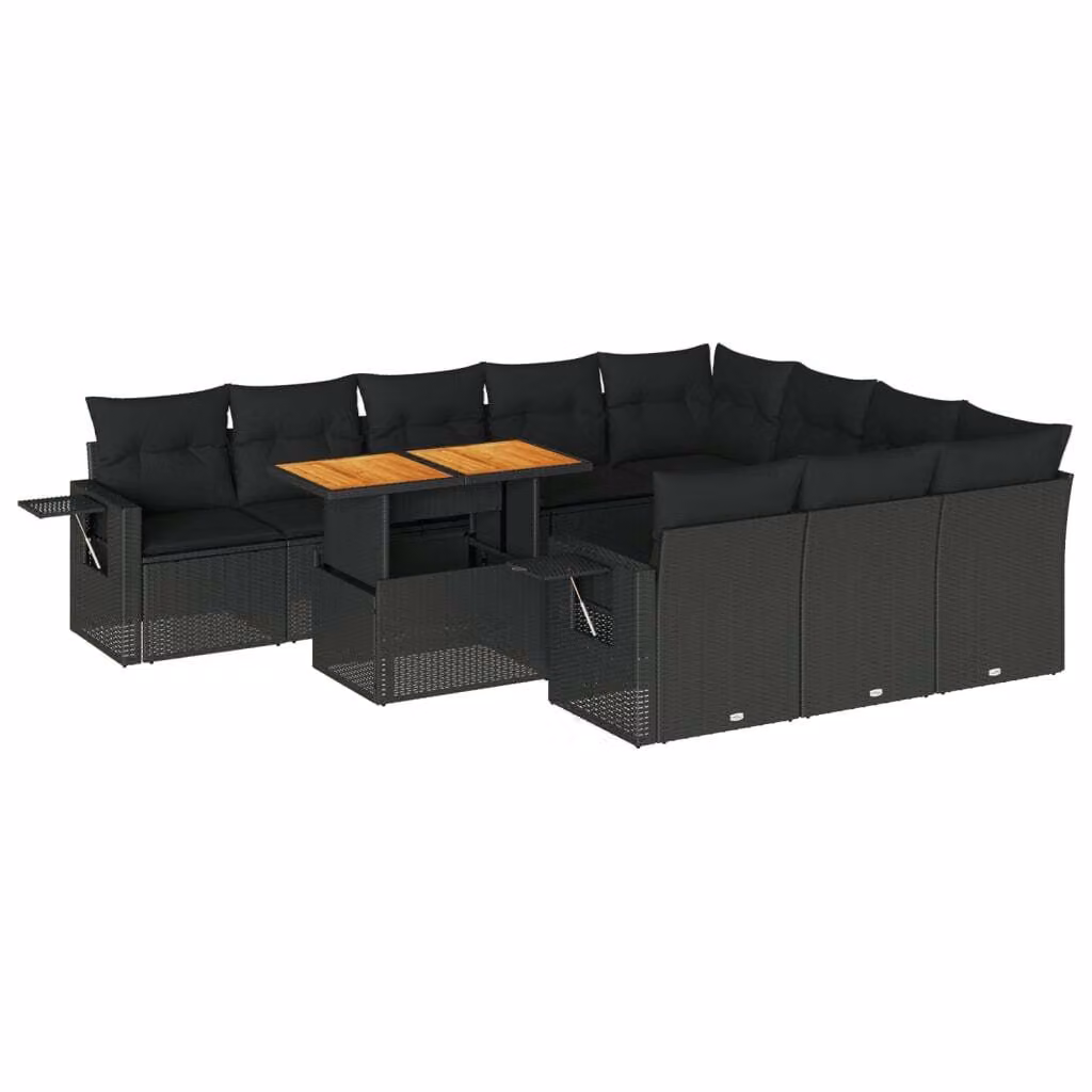 Set Divani da Giardino 11 pz con Cuscini in Polyrattan Nero