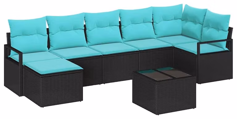 Set di divani con cuscino 8 pcs Nero polyrattan