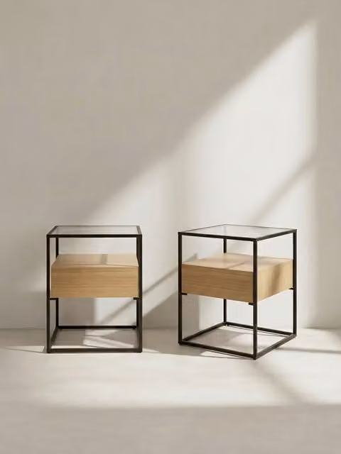 Set di 2 comodini Cassia Kenay Home in legno naturale e nero con 1 cassetto