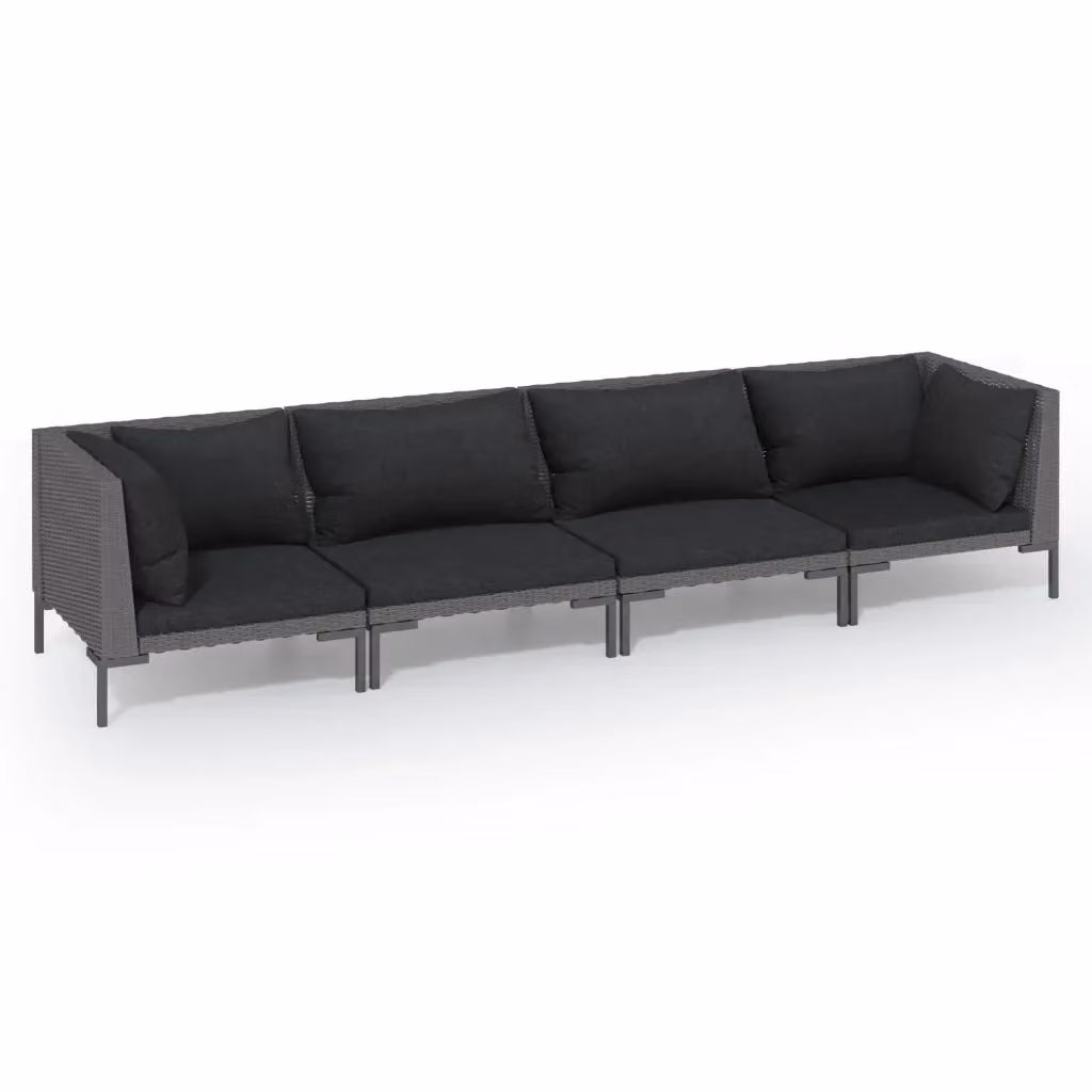 Set di Divani da Giardino vidaXL in Polyrattan con Cuscini Antracite e Struttura in Acciaio – 2