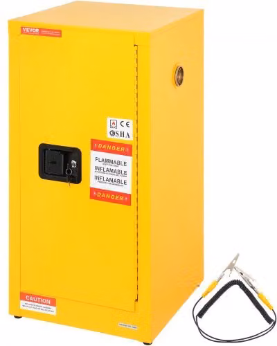 Armadio di sicurezza per infiammabili VEVOR in acciaio giallo con 2 ripiani regolabili, H: 90 cm, L: 46 cm, P: 46 cm