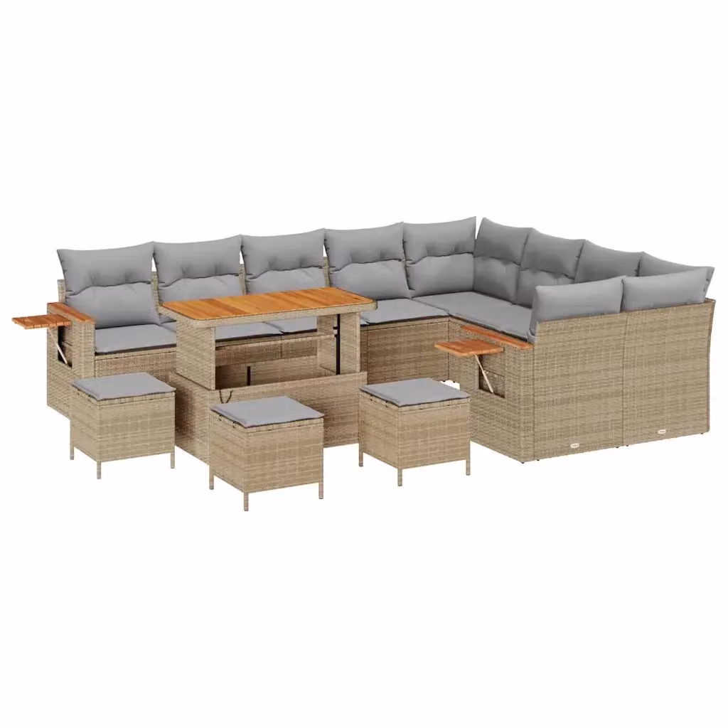 Set Divano da Giardino Moderno vidaXL a Forma di L in Acciaio Verniciato con Cuscini Beige e Grigio, 14 Pezzi – 2