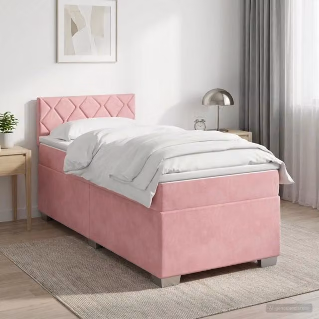 Letto box spring con materasso Rosa 90 x 200 cm Velluto 3450649