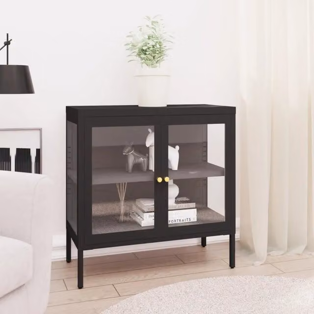 Credenza nera in metallo e vetro vidaXL per sala da pranzo L: 70 cm, P: 35 cm, H: 70 cm