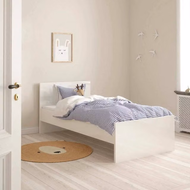 Letto Singolo Assar DMORA Bianco Lucido con Materasso 90x190 cm