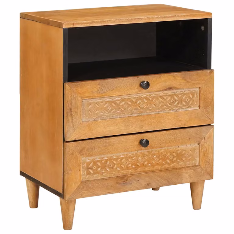 vidaXL Armadio da Notte in Legno di Acacia e Mango Marrone Chiaro L: 50 cm, P: 33 cm, H: 62 cm