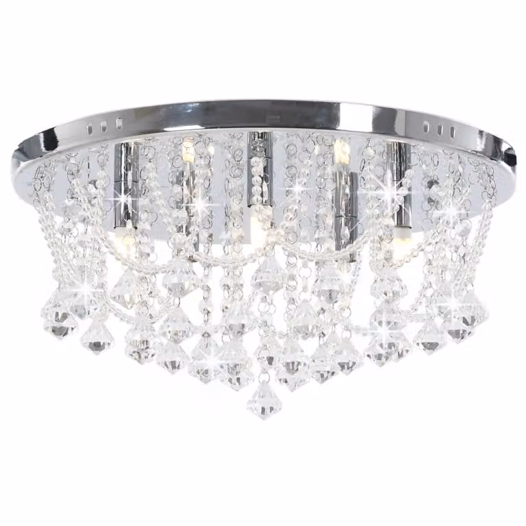 The Living Store Plafoniera con perle di cristallo argento rotonda 4x lampadine G9