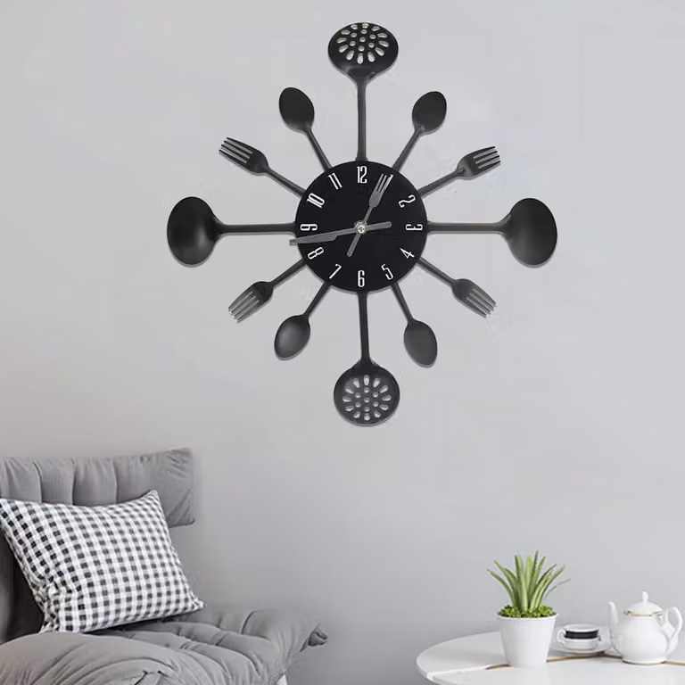 Orologio da parete analogico vidaXL moderno in metallo nero, Diametro: 40 cm