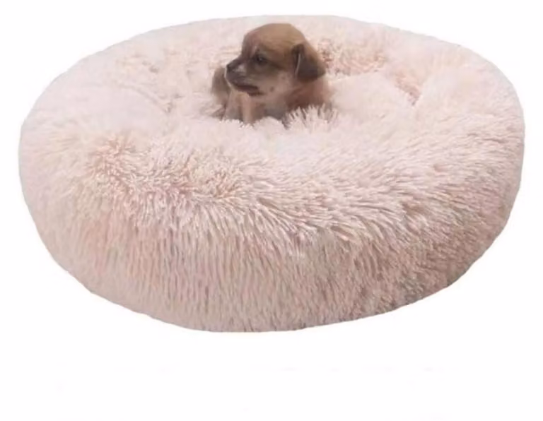 Cuccia per cani, cuccia per gatti, forma a ciambella, in peluche, rotonda, diametro 40 cm, colore bianco