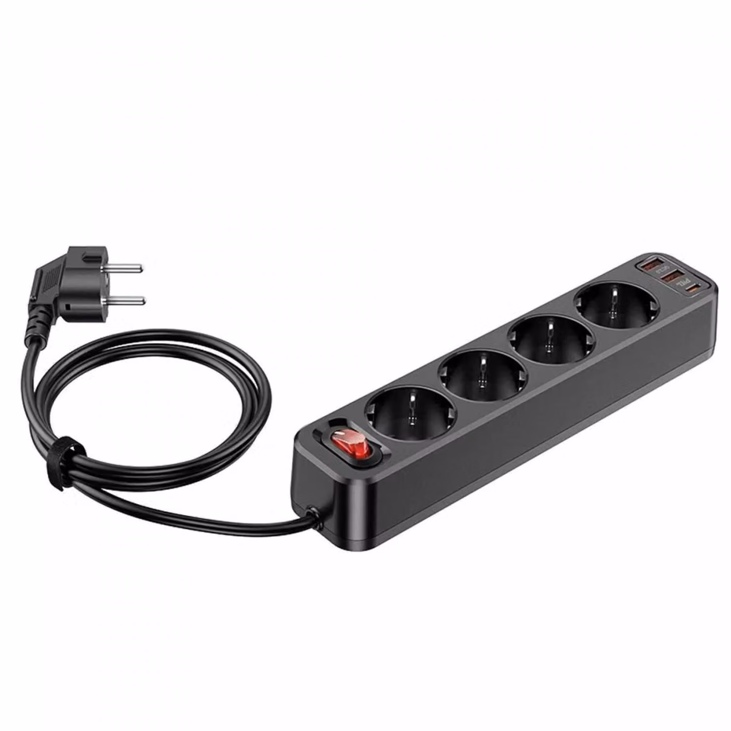HOCO Presa a 4 vie + 2 x USB QC3.0 18W + PD di tipo C 20W Nero