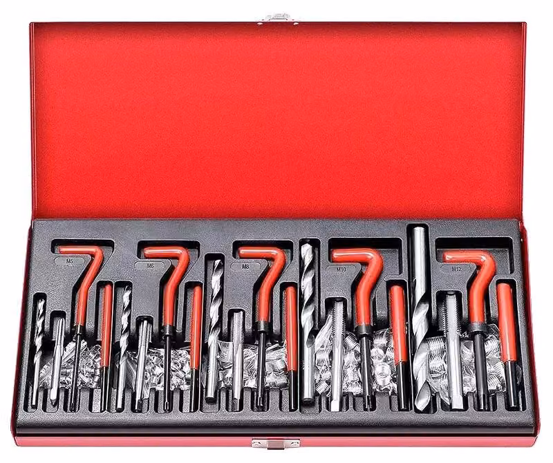 Utensile per riparazione filettature, materiale in acciaio rapido, misure M5-M12, set da 131 pezzi, adatto per applicazioni su metallo, utensili di installazione efficienti