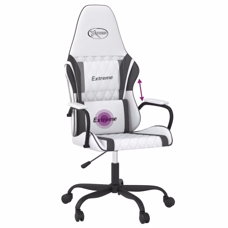Sedia da Gaming Massaggiante Bianco e Nero in Pelle finta