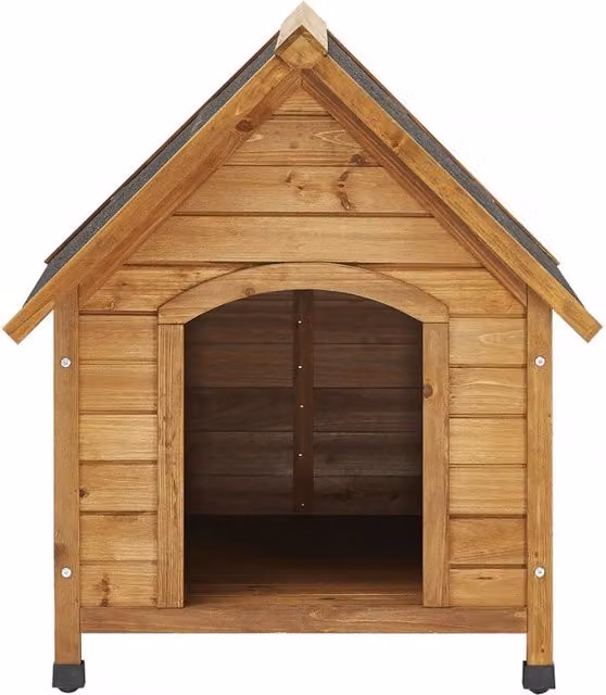 Cuccia per cani in legno di abete beige e marrone, resistente alle intemperie con pavimento rialzato, L/P/H: 77 x 82 x 88 cm