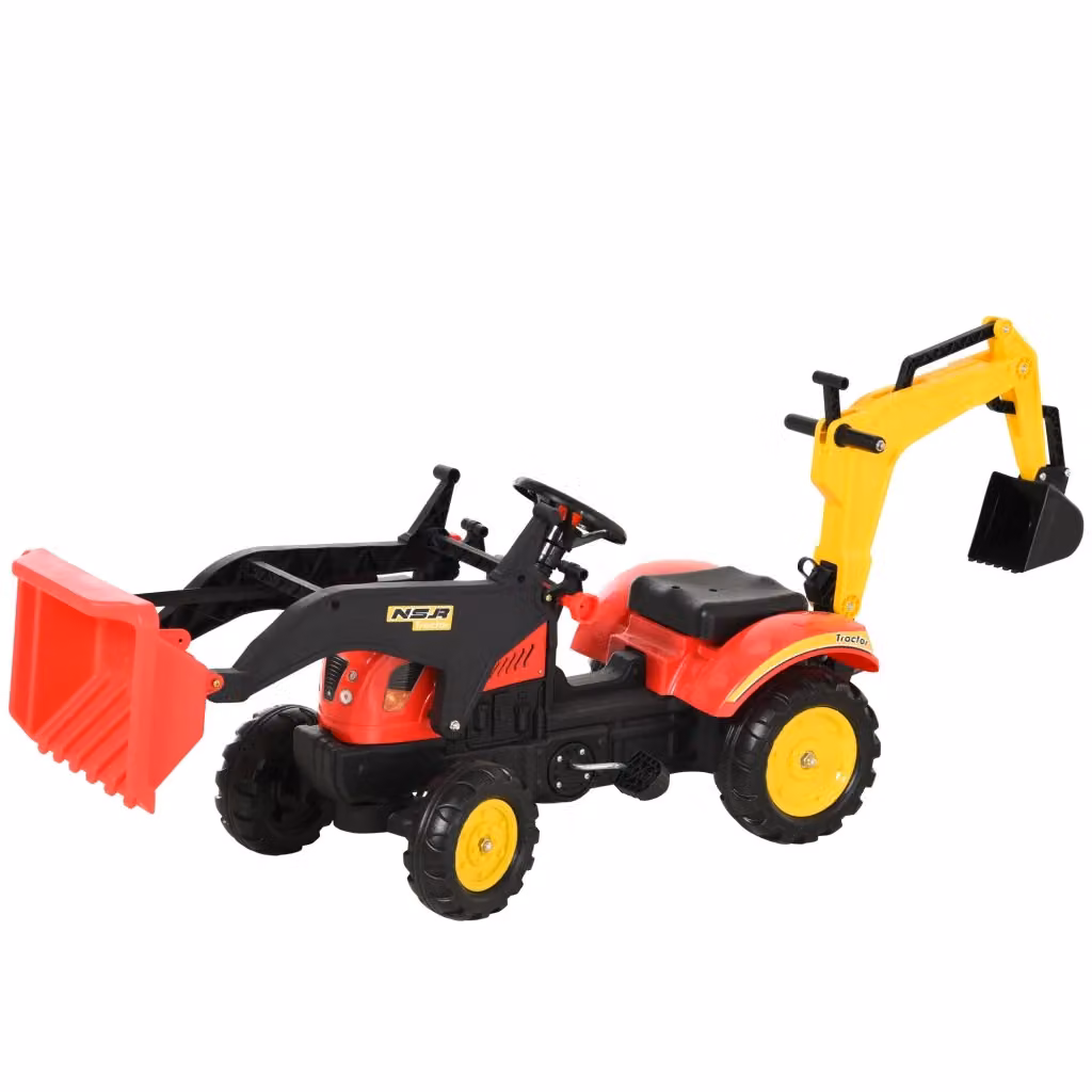Ruspa Giocattolo a Pedali Escavatore per Bambini con Pale e Volante, Colori Rosso, Giallo e Nero, in Metallo e Plastica – 2