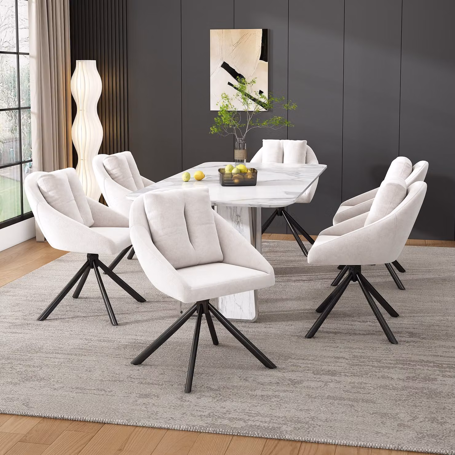Set di 6 sedie da sala da pranzo Flieks girevoli a 360°, sedia imbottita da cucina con cuscino, poltrona girevole con gambe in metallo, sedia da soggiorno in velluto, beige