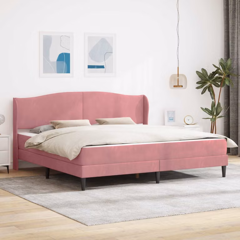 Struttura del letto con testiera vidaXL in velluto rosa, dimensioni 200 x 200 cm