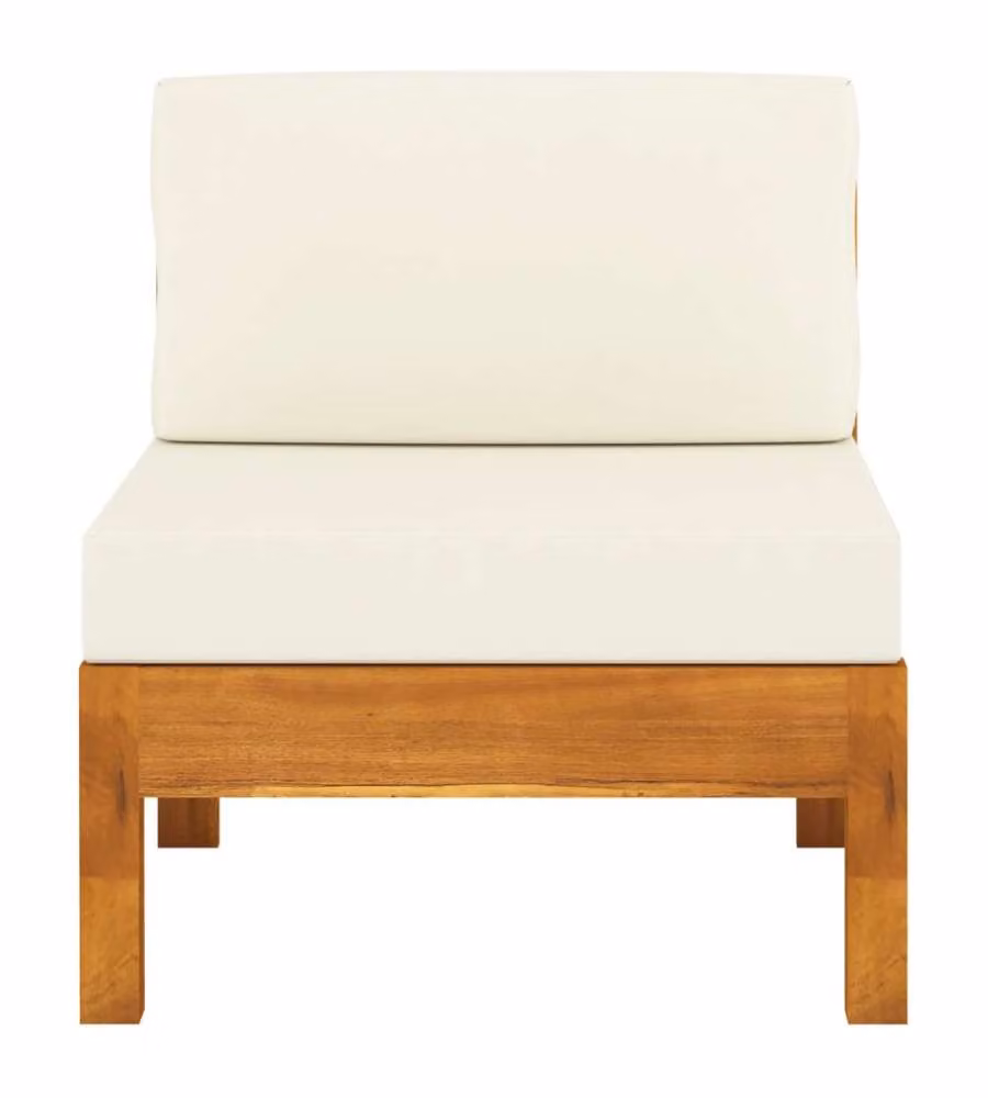 vidaXL Divano Centrale Moderno in Legno di Acacia Trattato con Cuscini Bianco Beige per Giardino – 2