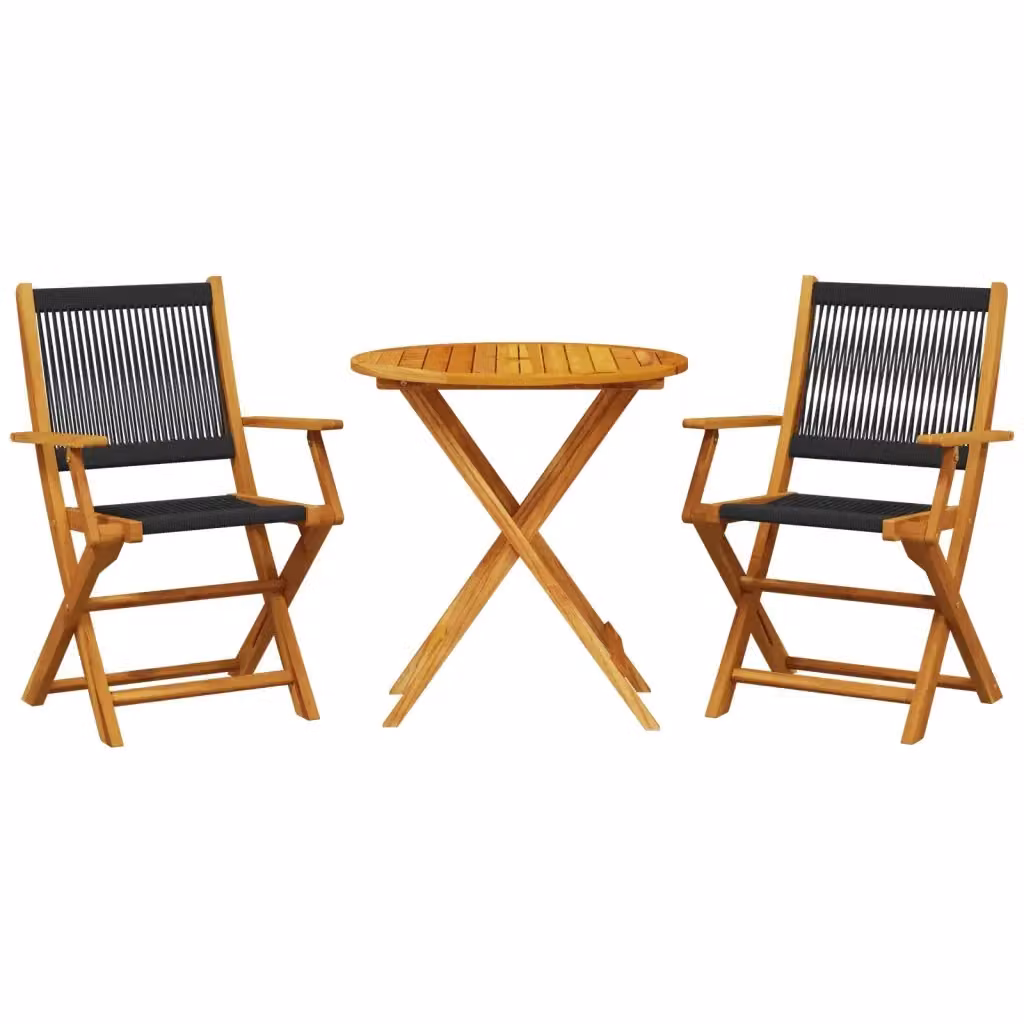 Set da Bistrot vidaXL 3pz Nero in Polipropilene e Legno di Acacia Oliato – 2