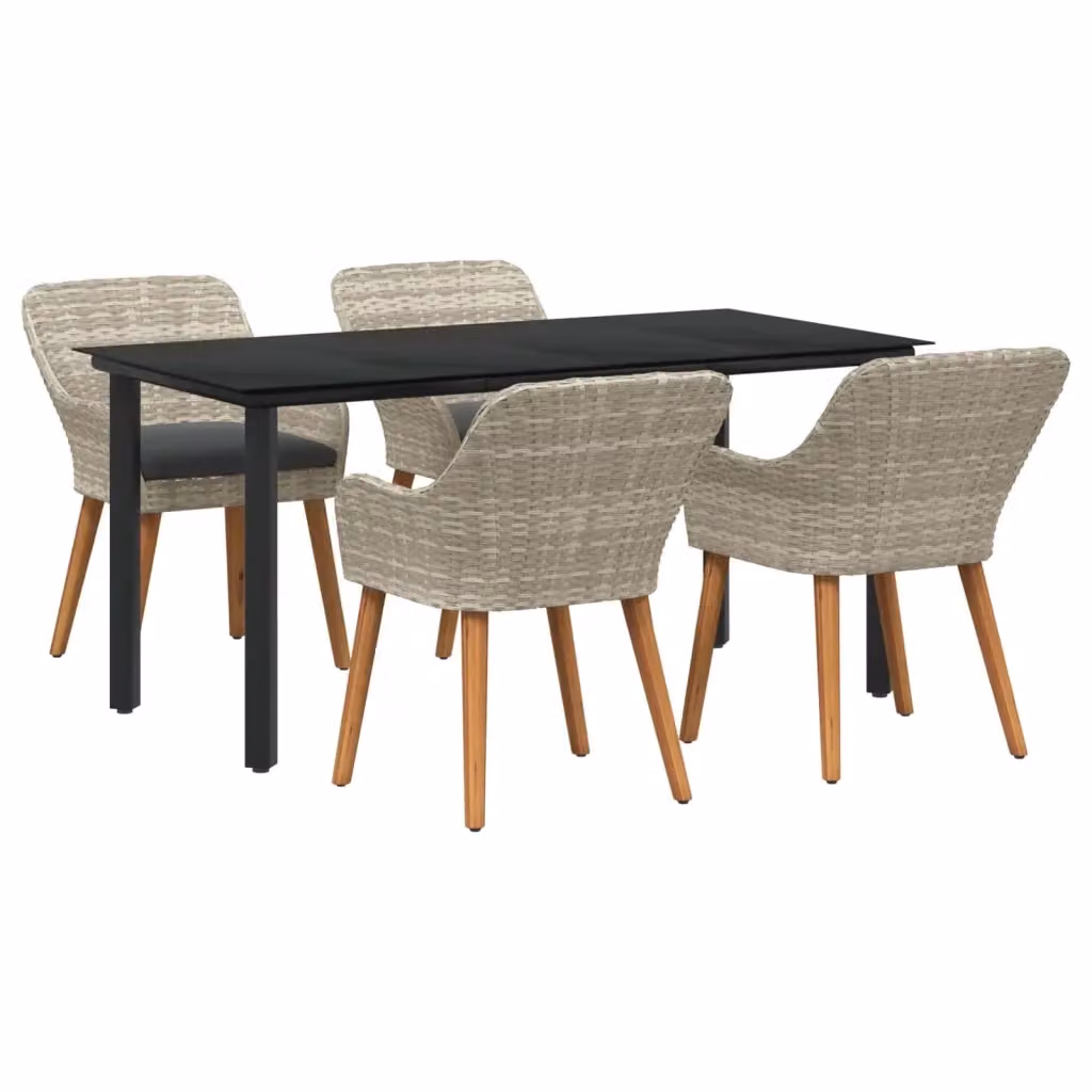 Set da pranzo per giardino e terrazza vidaXL in polyrattan e metallo, 5 pezzi, grigio e nero – 2