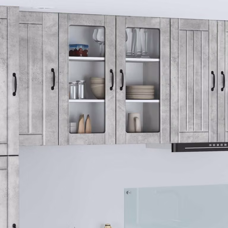 Mobile da parete LUCCA vidaXL in legno e vetro, Grigio Cemento, L: 80 cm, P: 31 cm, H: 80 cm