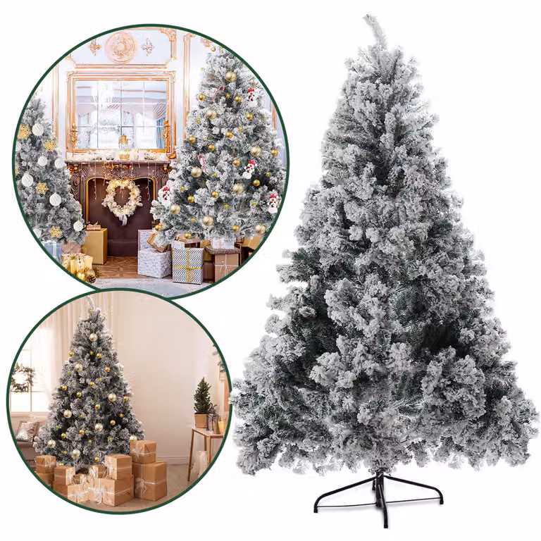 Jopassy Albero di Natale aghi di pino con supporto Floccaggio esterno 150cm con polvere di neve
