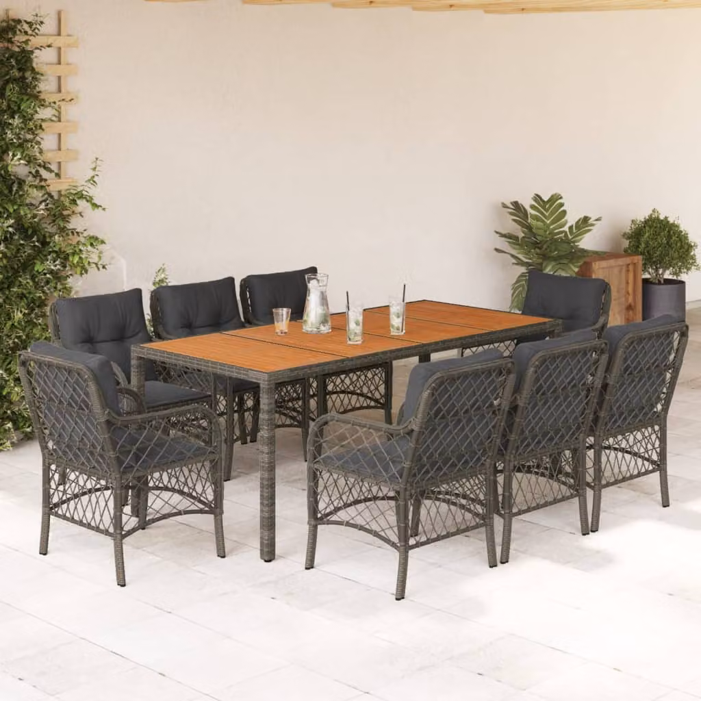vidaXL Set da Pranzo da Giardino 9 pz in Polyrattan e Legno di Acacia Grigio – 1
