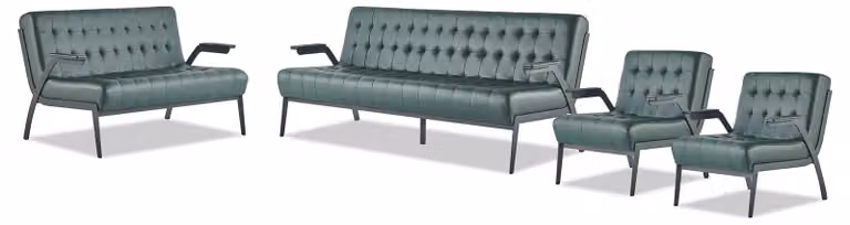 Ledersofas Grün Leder Chesterfield Set 3-Sitzer 2-Sitzer Sessel Edelstahl